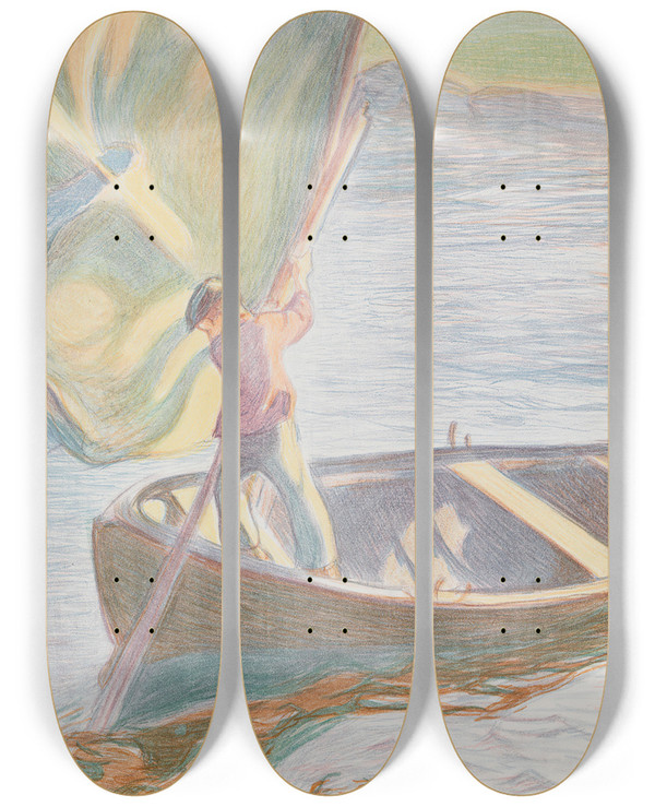 Triptych art skateboard deck of Magnus Enckell Boy And Sail_2 by Magnus Enckell (1870-1925)