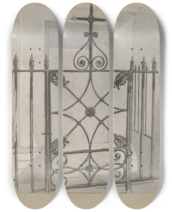 Triptych art skateboard deck of Arelia Arbo Iron Gate And Fence_5 by Arelia Arbo