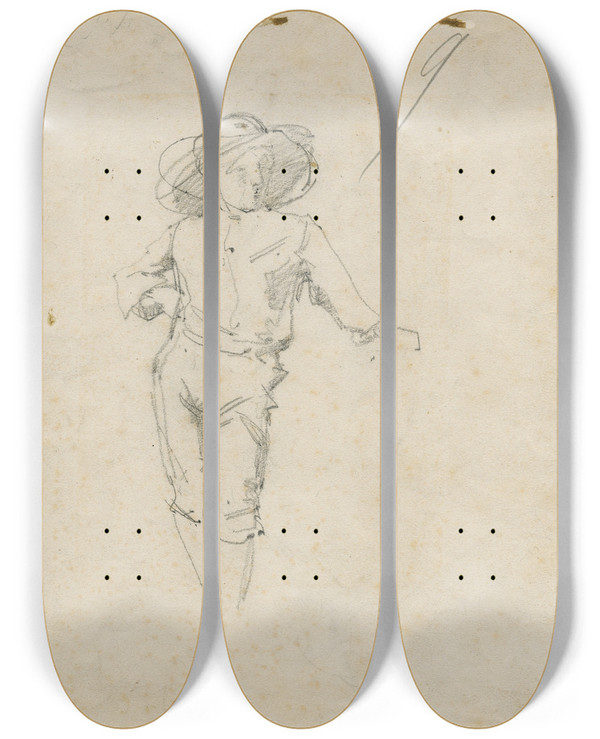 Triptych art skateboard deck of Floris Verster Standing Boy by Floris Verster (1861-1927)