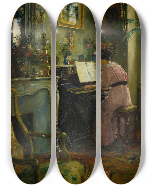 Triptych art skateboard deck of Luis Jimnez Aranda A Quiet Afternoon by Luis Jimenez Aranda (1845-1928)
