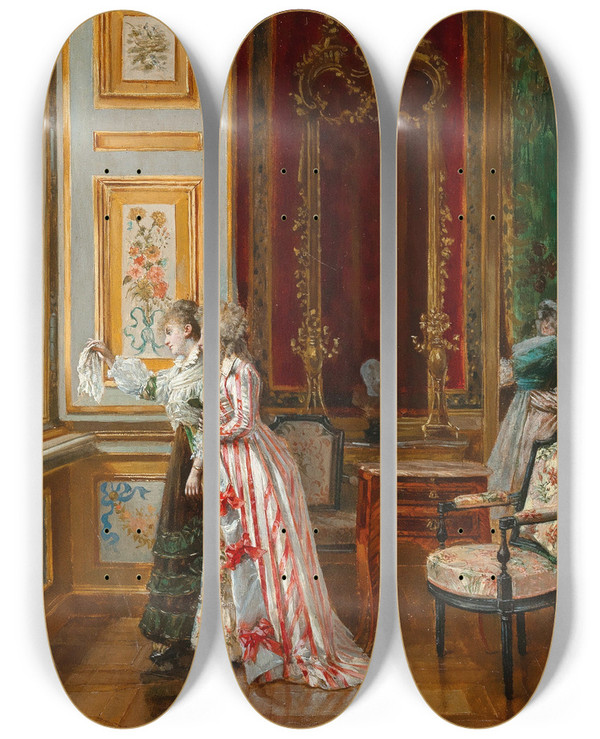Triptych art skateboard deck of Franois Brunery A Tender Farewell by Francois Brunery (1849-1926)