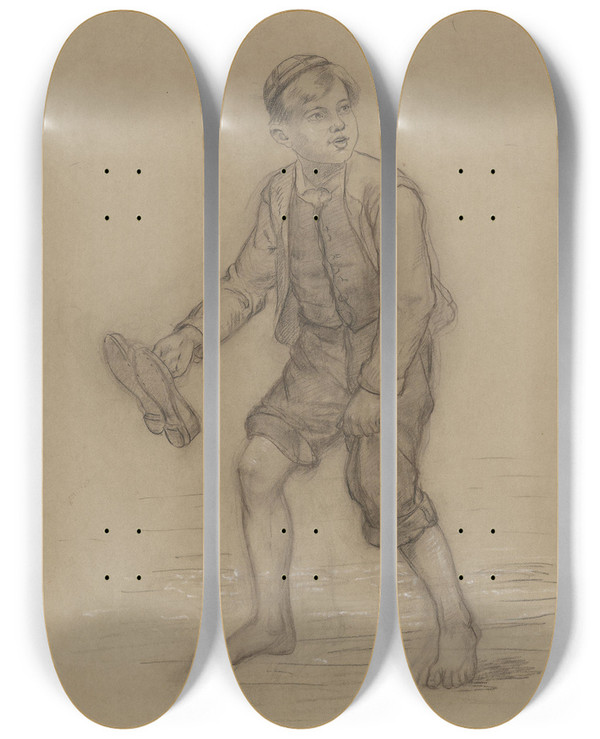 Triptych art skateboard deck of Adolph Tidemand Gutt Som Vasser_2 by Adolph Tidemand (1814-1876)
