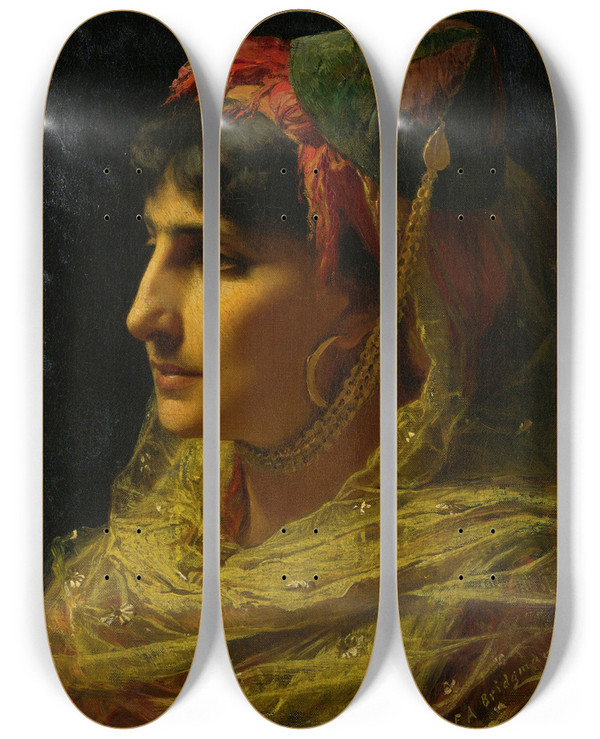Triptych art skateboard deck of Frederick Arthur Bridgman Portrait Of A Woman by Frederick Arthur Bridgman (1847-1928)