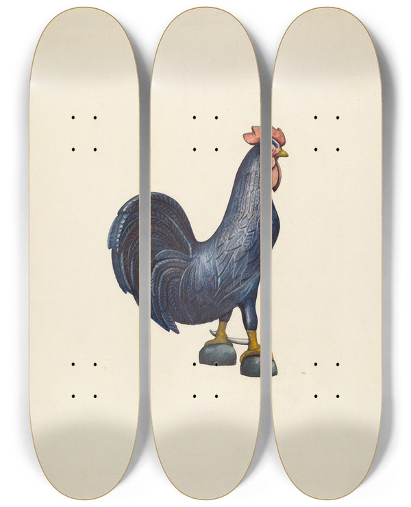 Triptych art skateboard deck of John Davis Wooden Rooster by John Davis