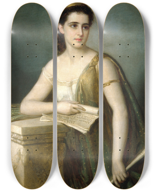 Triptych art skateboard deck of Joseph Fagnani Calliope by Joseph Fagnani (1819-1873)