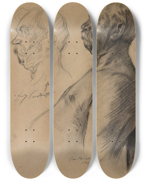 Triptych art skateboard deck of Lovis Corinth Studies Of An Old Man by Lovis Corinth (1858-1925)