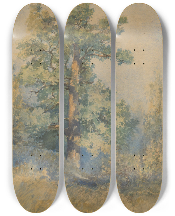 Triptych art skateboard deck of Ladislav Mednynszky Sketch Of A Tree by Ladislav Mednyanszky (1852-1919)