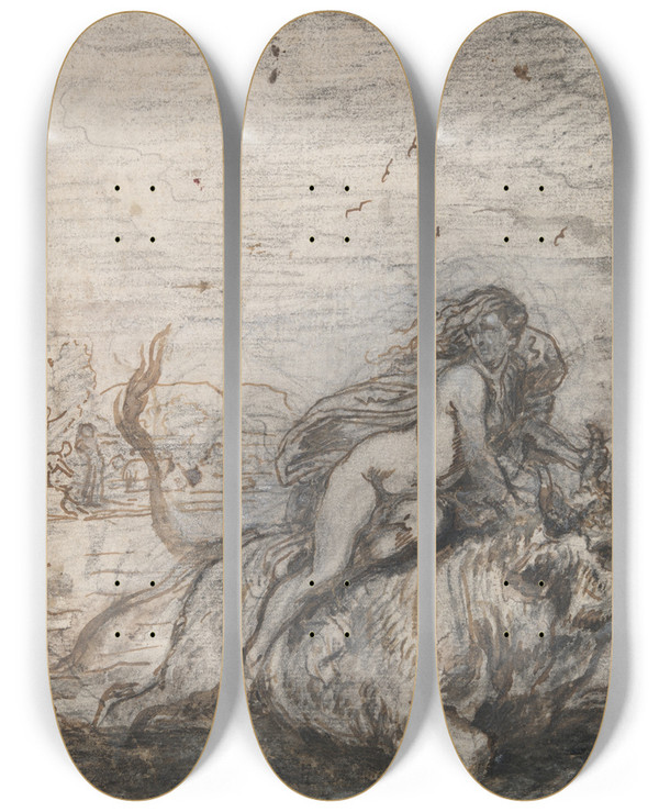 Triptych art skateboard deck of Jan Gerritsz Van Bronchorst Abduction Ofeuropa by Jan Gerritsz Van Bronchorst (1603-1661)