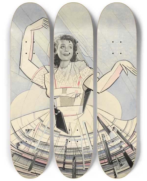 Triptych art skateboard deck of Karl Wiener Tnzerin by Karl Wiener (1901-1949)