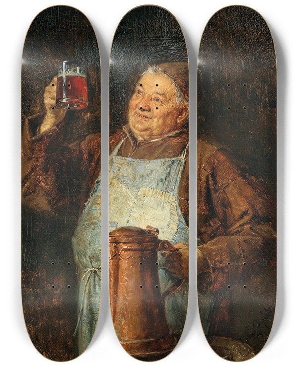 Triptych art skateboard deck of Eduard Von Grtzner Beer Tasting by Eduard Von Grutzner (1848-1925)