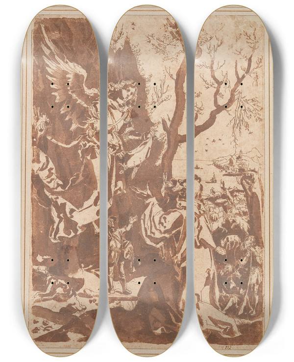 Triptych art skateboard deck of Cigoli Ludovico Cardi Joachim And The Angel by Cigoli (Ludovico Cardi) (1559-1613)