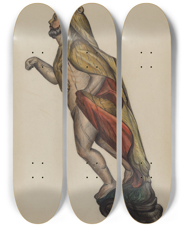 Triptych art skateboard deck of Virginia Richards Figurehead Hercules_1 by Virginia Richards