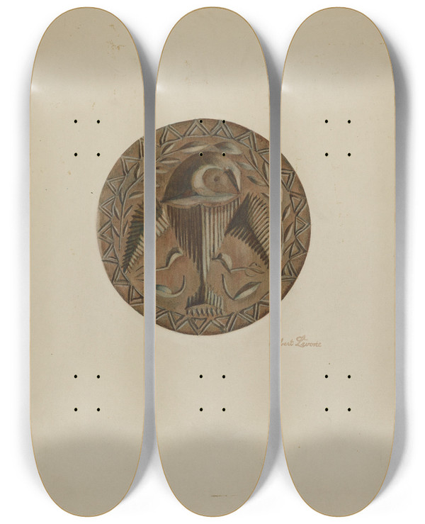 Triptych art skateboard deck of Albert Levone Pa German Butter Mold_4 by Albert Levone (20-)
