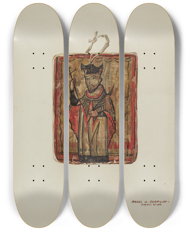 Triptych art skateboard deck of Majel G Claflin Retablo by Majel G Claflin (1893-1941)