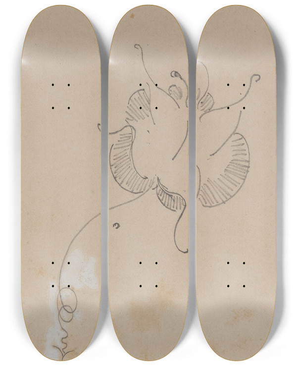 Triptych art skateboard deck of James Abbott Mcneill Whistler Whistlers Butterfly by James Abbott Mcneill Whistler (1834-1903)
