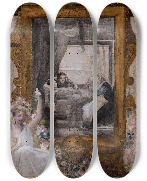 Triptych art skateboard deck of Albert Besnard Le Printemps by Albert Besnard (1849-1934)