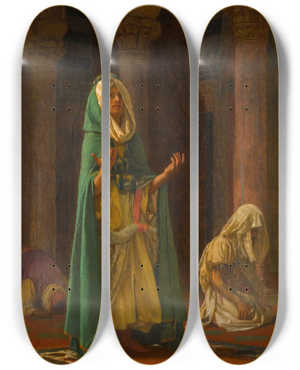 Triptych art skateboard deck of Gustave Boulanger The Prayer by Gustave Boulanger (1824-1888)