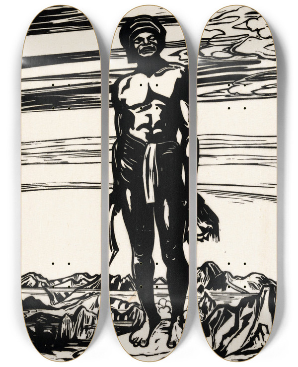 Triptych art skateboard deck of Johannes Frederik Engelbert Ten Klooster De Krijger by Johannes Frederik Engelbert Ten Klooster (1873-1940)