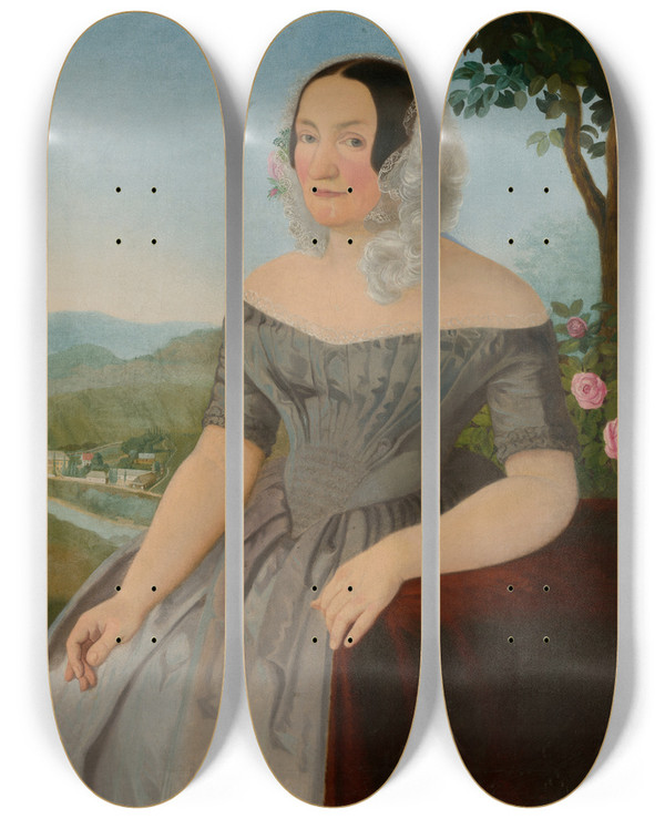 Triptych art skateboard deck of Jozef Boetech Klemens Portrait Of Szmrecsnyi by Jozef Bozetech Klemens (1817-1883)