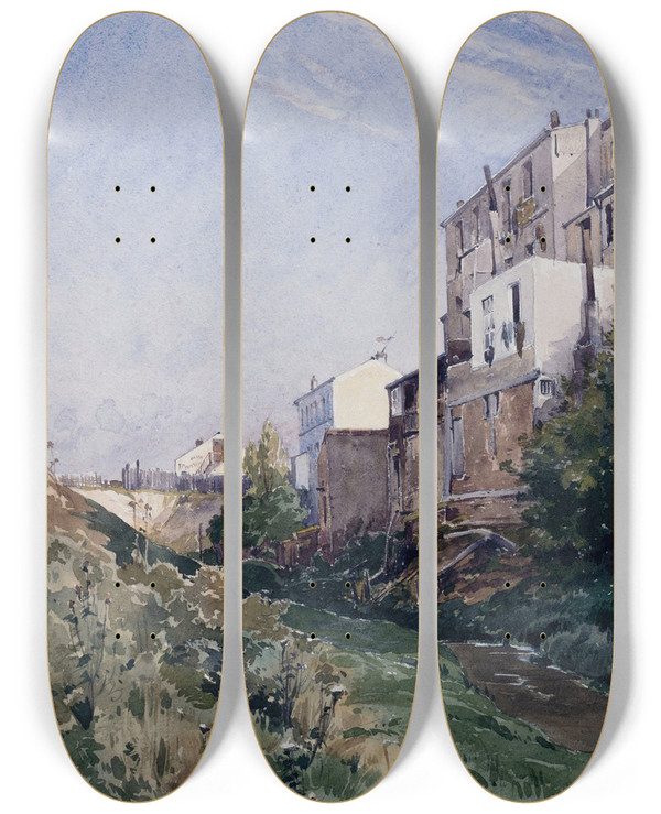 Triptych art skateboard deck of Eugne Bourgeois Rue De La Fontaine Mulard_2 by Eugene Bourgeois (1855-1909)
