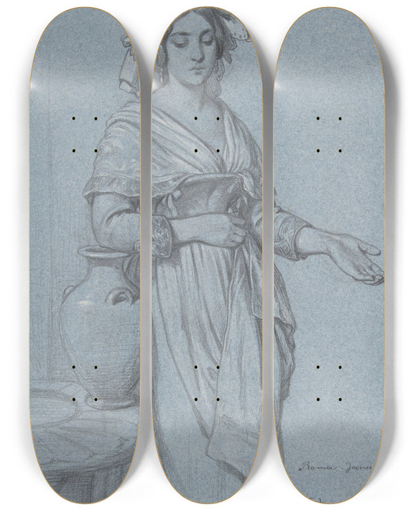 Triptych art skateboard deck of Konstantin Johannes Franz Cretius Study Of A Roman Woman by Konstantin Johannes Franz Cretius (1814-1901)