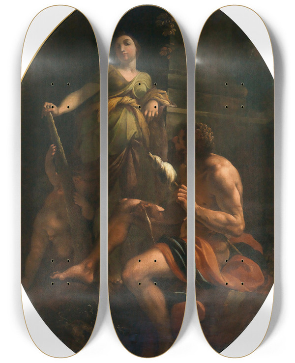 Triptych art skateboard deck of Louis Dorigny Hercules And Omphale by Louis Dorigny (1654-1742)