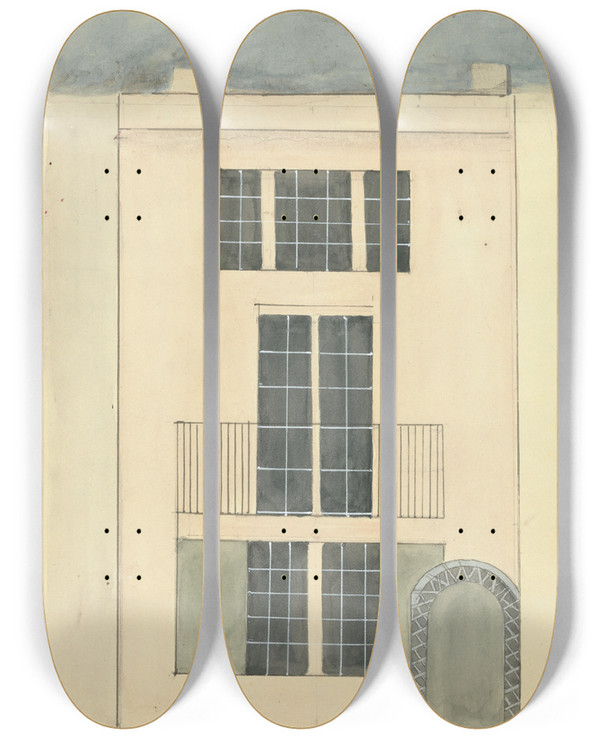 Triptych art skateboard deck of Edward Francis Burney Elevation Of A House by Edward Francis Burney (1760-1848)