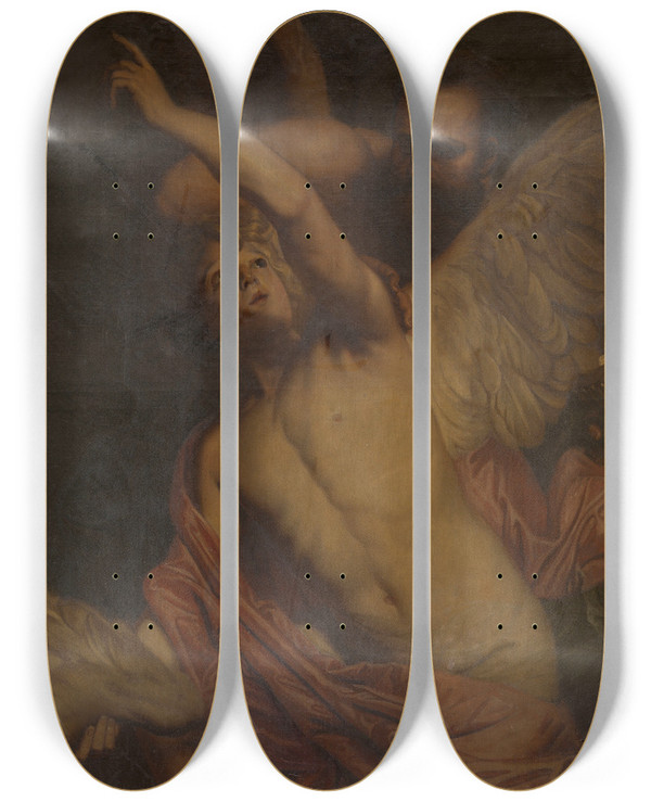 Triptych art skateboard deck of Pieter Thijs Icarus And Daedalus by Pieter Thijs (1624-1677)