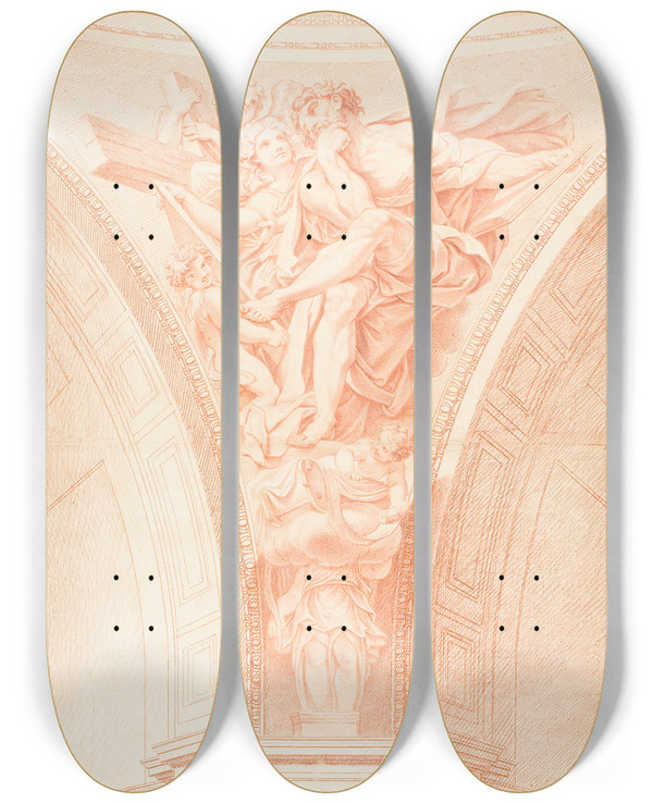 Triptych art skateboard deck of After Domenichino Saint Matthew by After Domenichino (1581-1641)