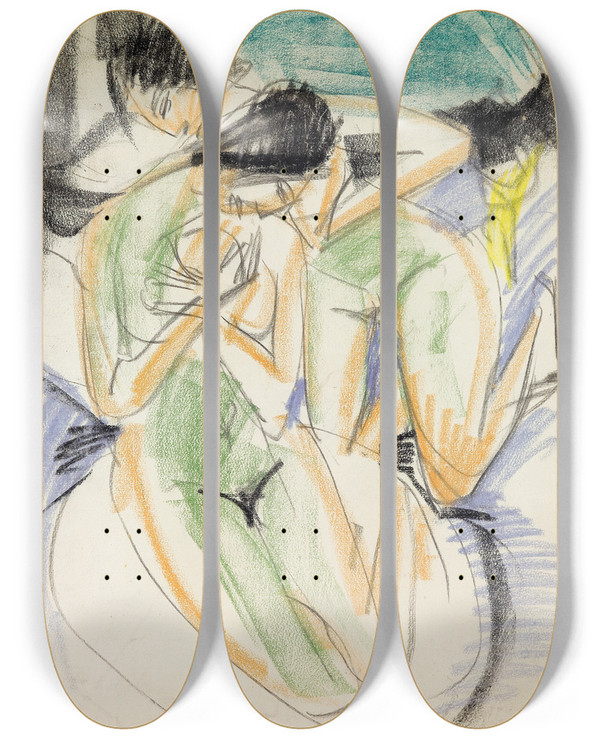 Triptych art skateboard deck of Ernst Ludwig Kirchner Two Nudes by Ernst Ludwig Kirchner (1880-1938)