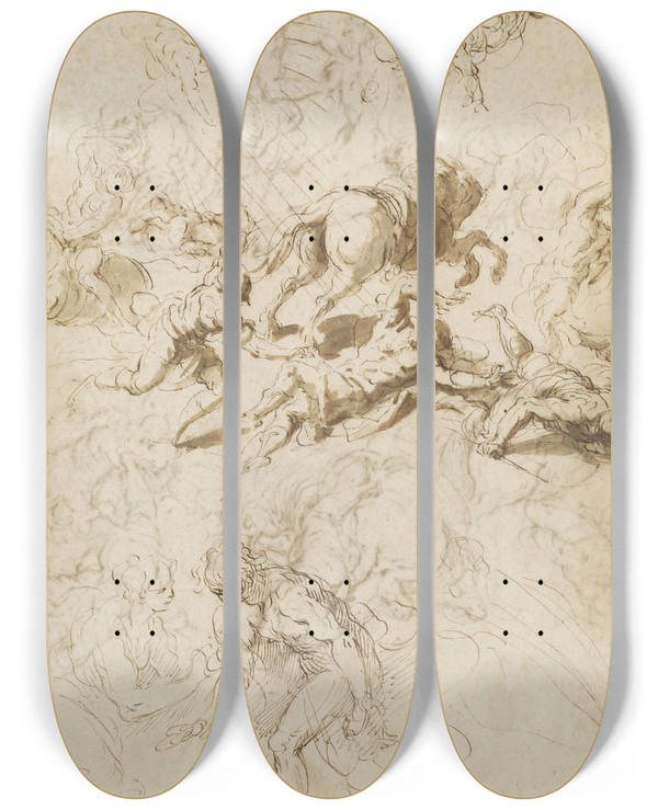 Triptych art skateboard deck of Jacopo Palma Il Giovane The Conversion Of Saint Paul Adam And Eve by Jacopo Palma Il Giovane (1548-1628)
