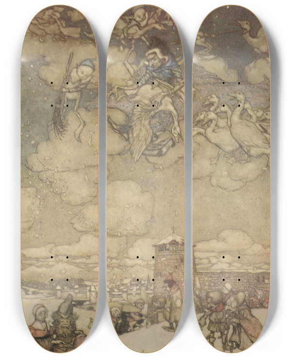 Triptych art skateboard deck of Arthur Rackham Mother Goose_1 by Arthur Rackham (1867-1939)