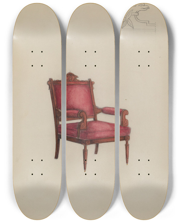 Triptych art skateboard deck of Herbert Marsh Arm Chair by Herbert Marsh