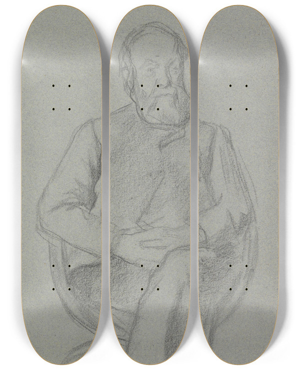 Triptych art skateboard deck of Jan Veth Portret Van Een Zittende Man by Jan Veth (1864-1925)