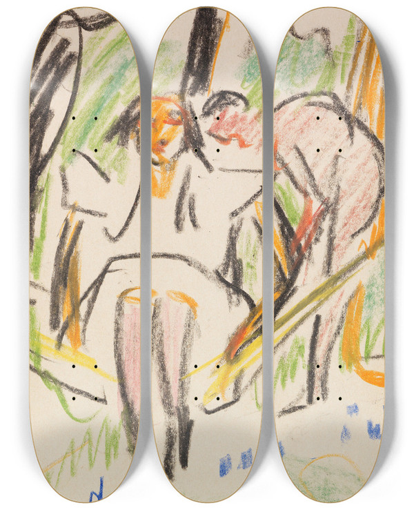 Triptych art skateboard deck of Ernst Ludwig Kirchner Frnzi In Der Hngematte by Ernst Ludwig Kirchner (1880-1938)