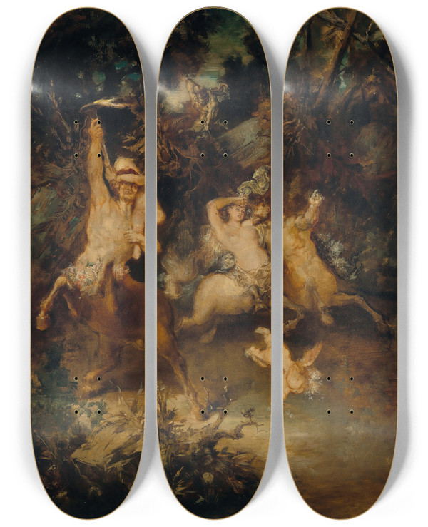 Triptych art skateboard deck of Hans Makart Centaurs In The Forest by Hans Makart (1840-1884)