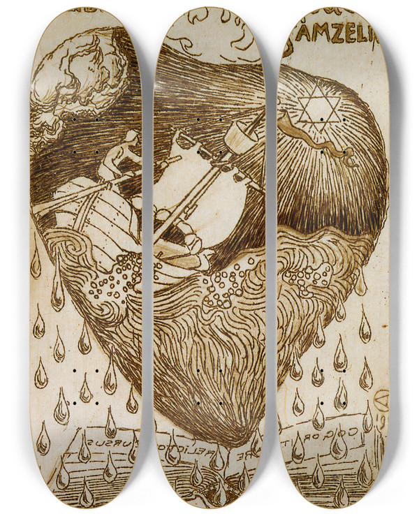 Triptych art skateboard deck of Akseli Gallenkallela Hugo Samzeliuksen Exlibris by Akseli Gallen Kallela (1865-1931)
