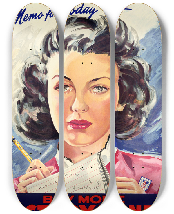 Triptych art skateboard deck of Ron White Memo For Today Buy More Victory Bonds by Ron White (20-)