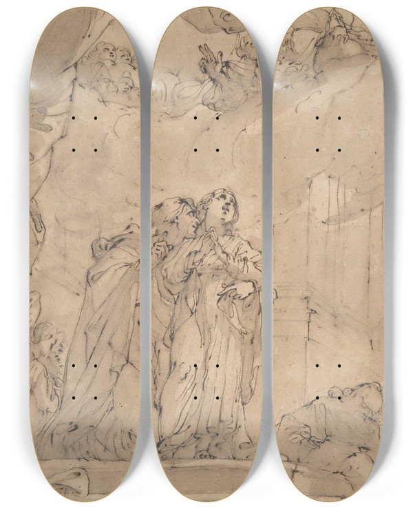 Triptych art skateboard deck of Ubaldo Gandolfi The Presentation Of The Virgin Mary In The Temple by Ubaldo Gandolfi (1728-1781)