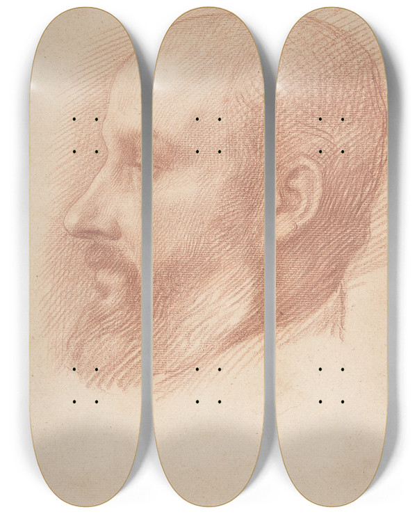 Triptych art skateboard deck of Alphonse Legros Study Of A Head Of A Man by Alphonse Legros (1837-1911)