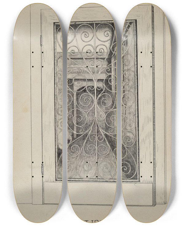 Triptych art skateboard deck of Ray Price Wrought Iron Door by Ray Price (20-)