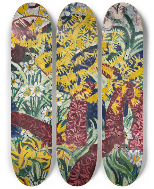 Triptych art skateboard deck of August Babberger Gartenblumen I by August Babberger (1885-1936)