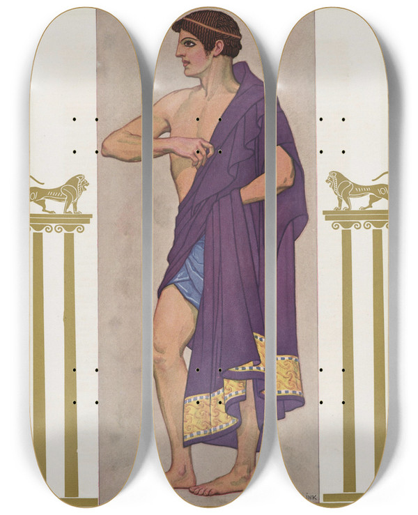 Triptych art skateboard deck of Carl Link Demetrios by Carl Link (1887-1968)