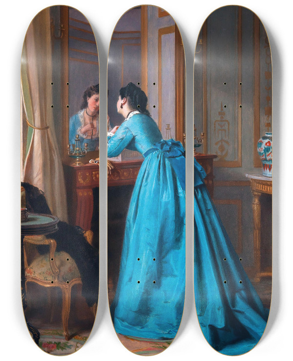 Triptych art skateboard deck of Eugne Accard Before The Mirror by Eugene Accard (1824-1888)