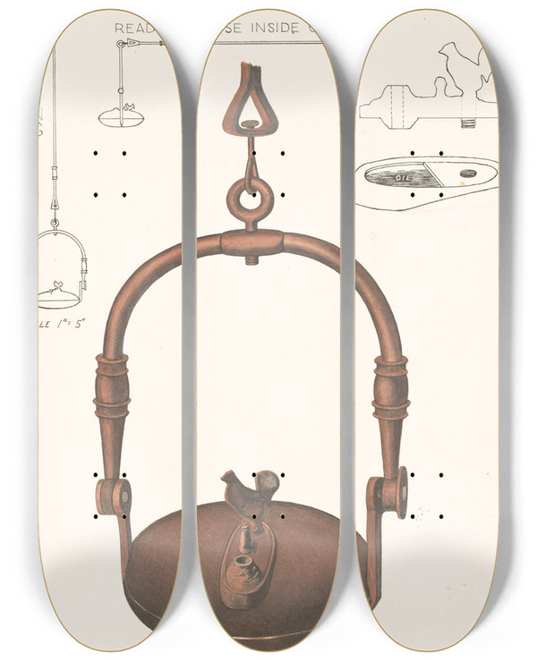 Triptych art skateboard deck of Frank Eiseman Amana Bakers Oven Lamp by Frank Eiseman