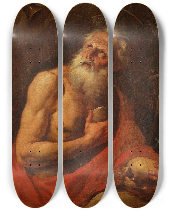 Triptych art skateboard deck of Circle Of Johann Carl Loth The Penitent Saint Jerome by Circle Of Johann Carl Loth (1632-1698)