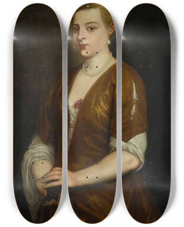 Triptych art skateboard deck of Alessandro Varotari Portrait Of A Lady by Alessandro Varotari (1588-1649)