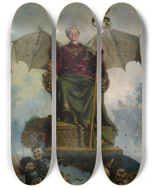 Triptych art skateboard deck of Ludwik Stasiak Allegory Of Satan Lord Of The World by Ludwik Stasiak (1858-1924)