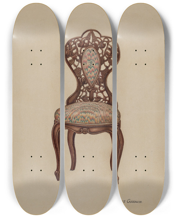 Triptych art skateboard deck of Charles Goodwin Chair by Charles Goodwin