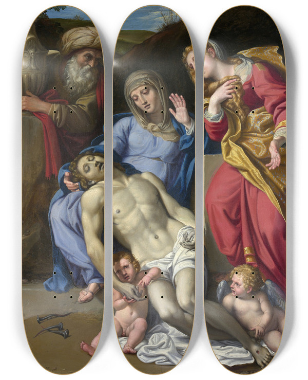 Triptych art skateboard deck of Domenichino The Lamentation by Domenichino (1581-1641)